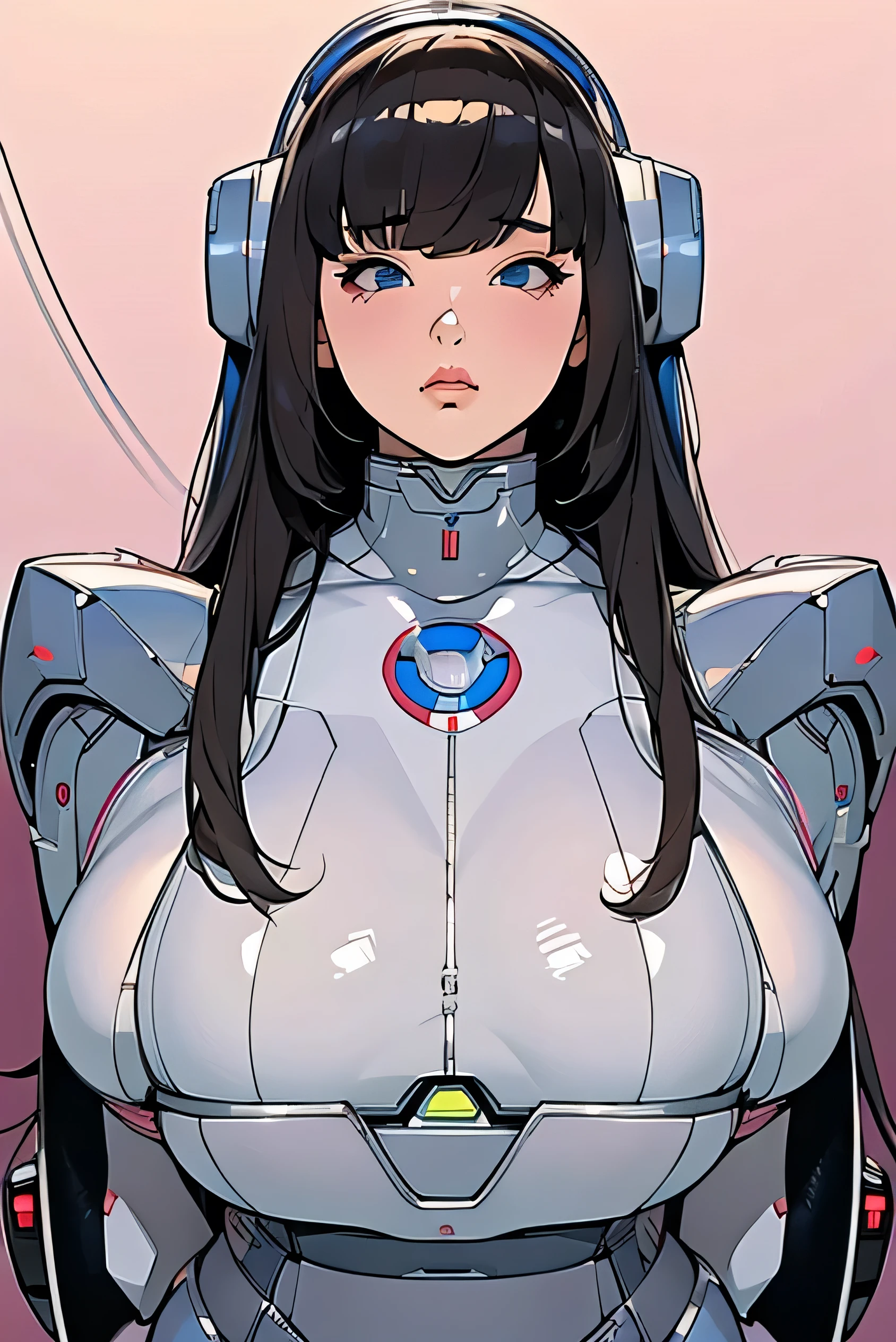 masterpiece, best quality, extremely detailed, Japanese android girl,Plump ,control panels,robot arms,robot,android,cyborg,white robot body,ceramic body,perfect robotgirl,blunt bangs,robot repair plant,chubby,pantyhose,platform sneaker,blue eyes,