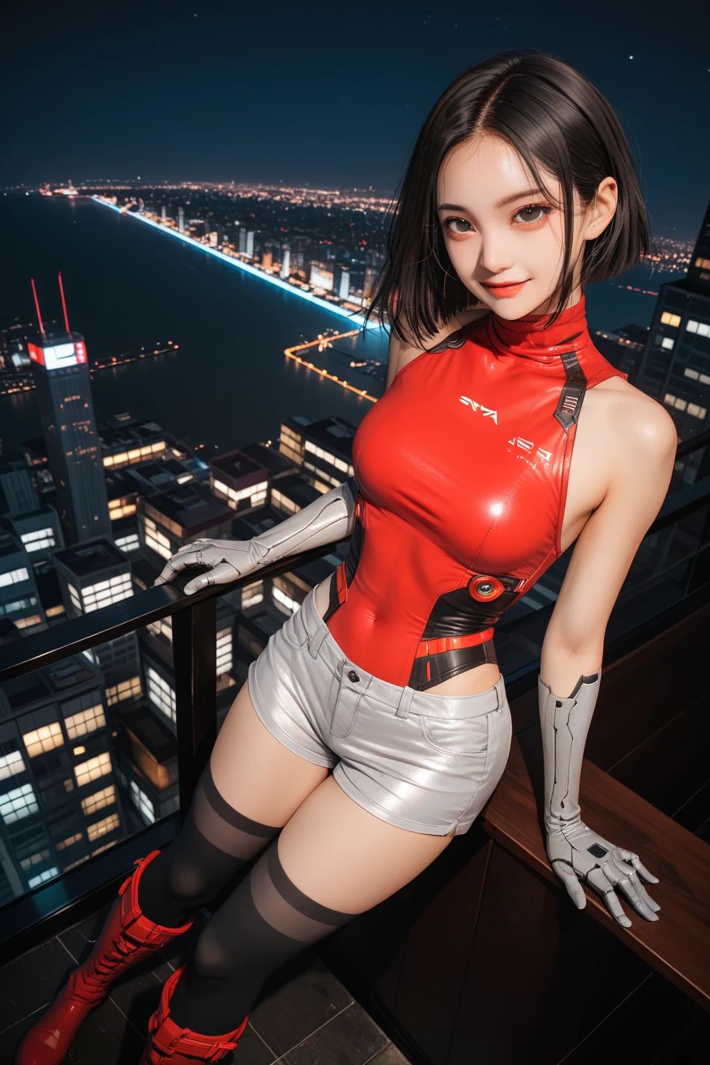 masterpiece,best quality,high resolution, 1 busty girl,from below,(The legs are very thin and straight),,(Very long legs,Straight Legs),,High heel,Long legs,stand up, Leg length(From the front), Perfect body,Have perfect legs,(bait),whole body女,cyberpunk characters,Dynamic poses,1 busty girl,Exquisite eyes,Brown eyes,Eyeshadow,cosmetic,long gray hair, Delicate face, Exquisite eyes, looking at the audience, Blush Blush\(cosmetic\), Full lips, red lips,(long gray hair:1.3), (stand up)Mechanical static,Machine Summoning,(Hair accessories:1.1),City,Luminous clockwork,,cyberpunk lamp:1.1),Small face,Clear face,(radiant skin:1.5),(Pale skin),red lips,((Shoulder-length hair)),((Black Straight Bob)),Slim,Thin,Smile,Happy,(Black puffy jacket:1.3),(Under the coat is a black tight mini dress),(Long legs:1.2),(Clear black suspenders:1.2),(High heel:1.1),(cloudy:1.5),Dim Lights,(Everlasting:1.5),high-rise building,On the commercial street,(whole body:1.2),From the front,(rain:1.5),winter,Day scene,(Close-up shot:1.2),(Cowboy shooting:1.2),(Snow and mud on the ground),frog,haze,(Wet hair and clothes:1.5)