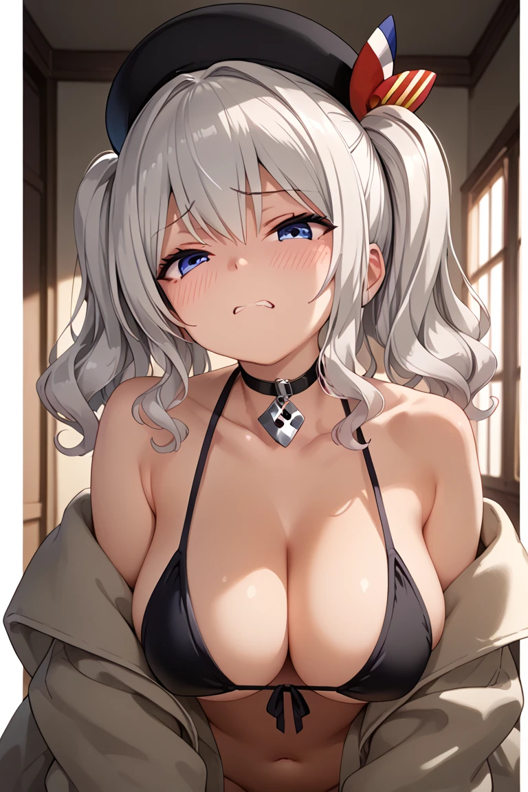 (((masterpiece))), ShizukaMikazuki, One Girl, alone, View your audience, Long Hair, Gray Hair, ((close your eyes)), Cleavage, (Very large breasts),clavicle, Mature Body,Glamorous body,(Trained abdominal muscles),Make your face a little smaller,Enlarge your breasts,tall,Bullish expression,smile,High Ponytail,Black Ribbon,Black Micro Bikini,Sweaty all over,White Breath,Exposed nipples and pussy,Charm choker,Earrings,Detailed expression of fingers,Night view bed,blue eyes,Make your lips bigger,thicken lips,Pink red lipstick,Open your mouth and scream,please lift your chin,(Pink Nails),Tilt your head,Put your hands on your face,Semen on the chest