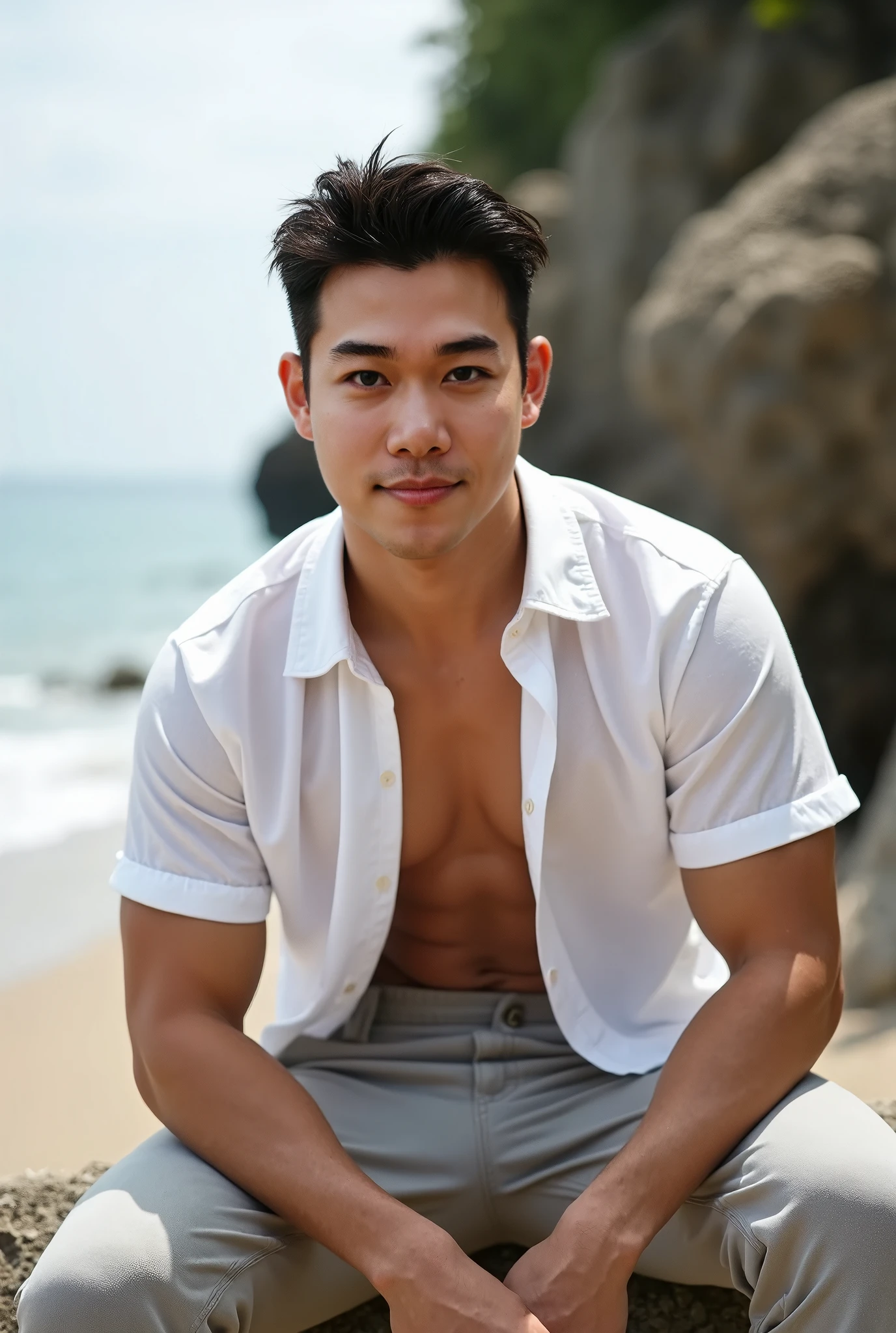 There's a handsome man who doesn't wear a shirt.,standing in the rice field, soft 8K portraits, Asian handsome man, Shot with canon eos r5, Shot with canon eos r5, taken with canon eos 5 d mark iv, 8K portraits, taken with canon 5d mk4, taken with sony alpha 9, Portrait of a Japanese teenager