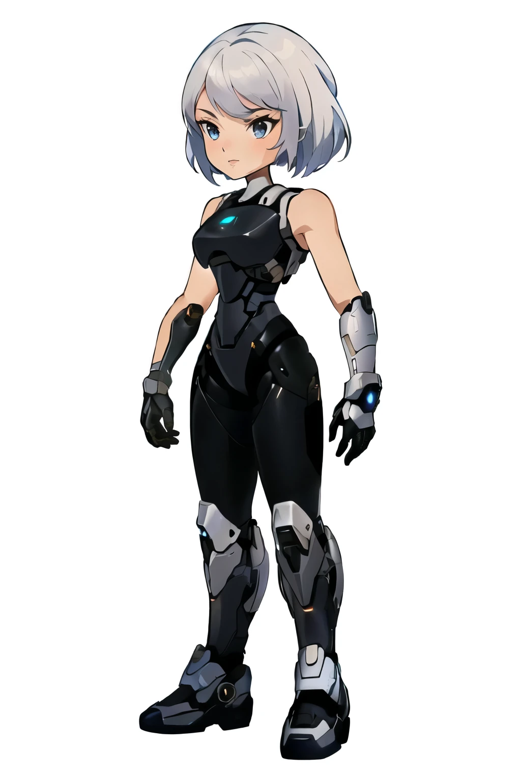 anime character of a woman in a black and white outfit, girl in mecha cyber armor, female mecha, cyborg - girl with silver hair, armor girl, full body mecha suit, mecha suit, official character art, mecha human, anime mech armor, ferra white mecha, cyborg merchant girl, cute cyborg girl, anime girl of the future