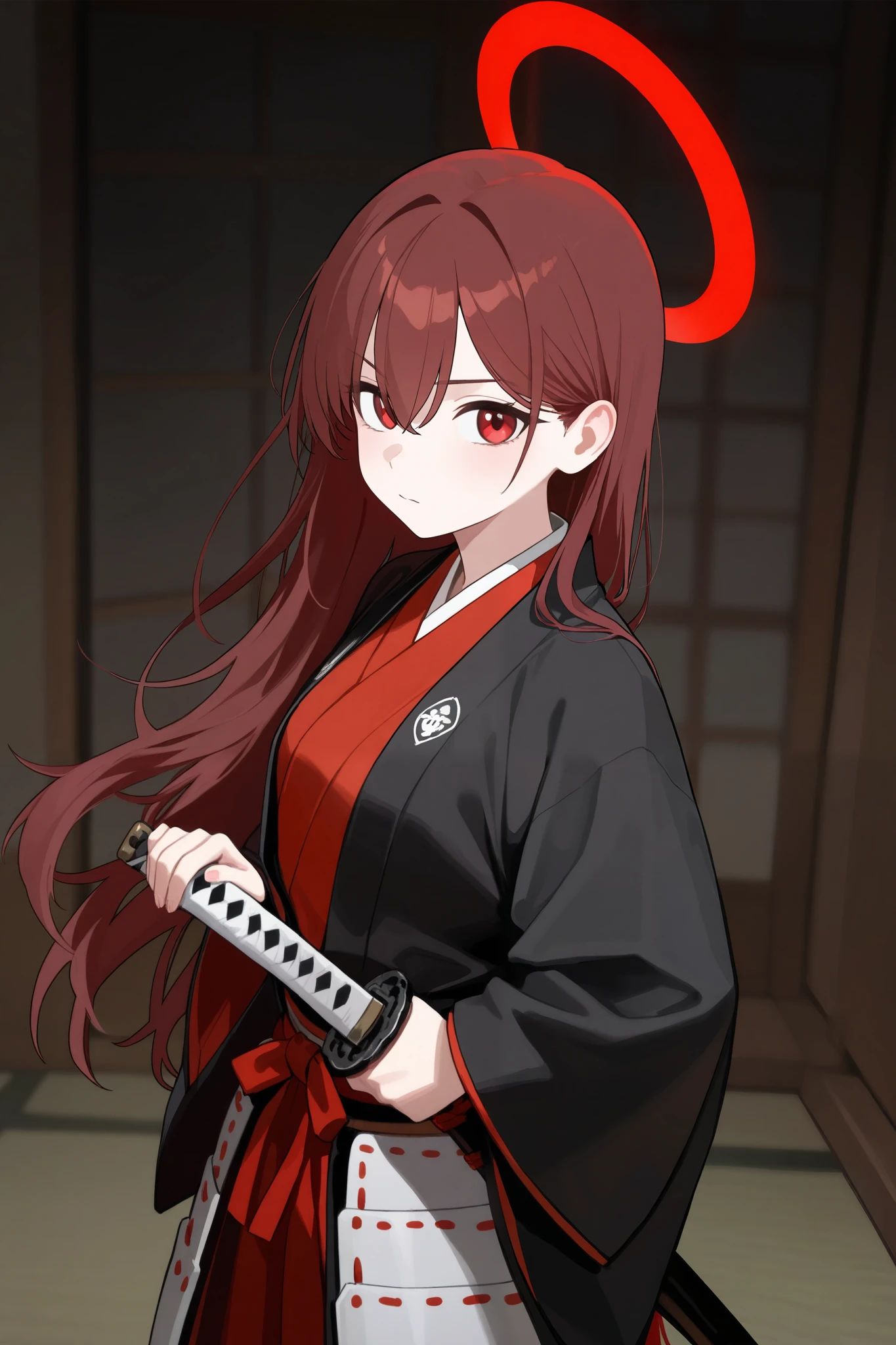 Anime girl with red hair and angel wings holding a sword - SeaArt AI