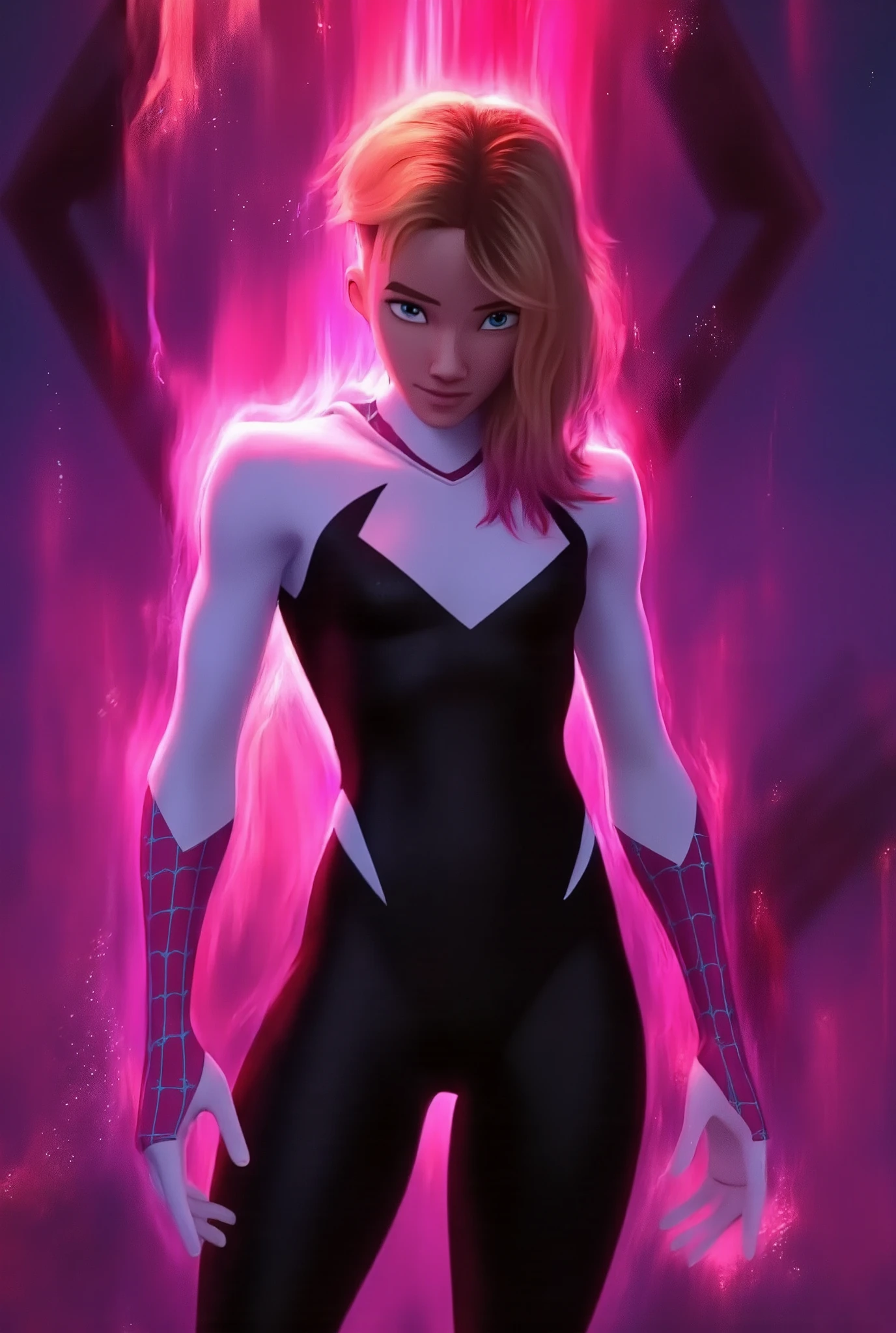 Spider-gwen. Glowing pink lighting
