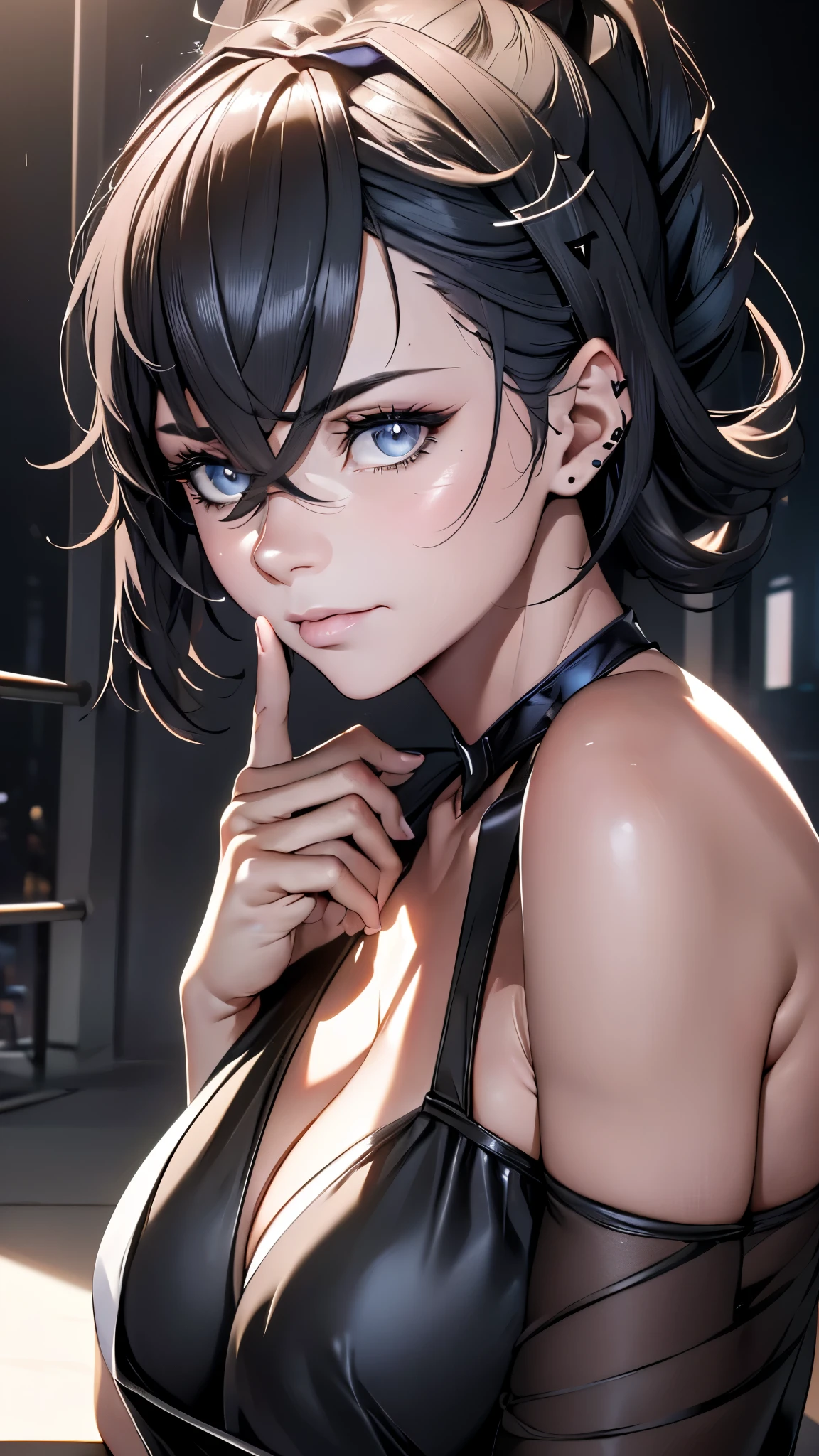 1girl, 17 years old, model appearance, slender sexy body, visible tan, medium breasts, sharp facial features, high-definition realistic eyes, disdainful gaze, long slender legs, crouching pose, nsfw, (best quality,4k,8k,highres,masterpiece:1.2),ultra-detailed,(realistic,photorealistic,photo-realistic:1.37),HDR,UHD,studio lighting,ultra-fine painting,sharp focus,physically-based rendering,extreme detail description,professional,vivid colors,bokeh,portraits