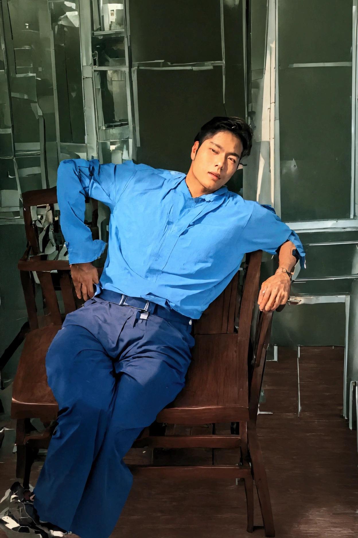 I'll do it with my friends、 Japanese and , dark skin, shibeyuuji  , ash kethcum, boy  , shibayuuji stil, anime style, sweat, boy  、 mole, grown jaw, multiple boy  s, school, big penism the person sitting on the chair is a police officer、window、glass window、anal sex with boy s, , living rooms, boy s, Police Officer、 private clothes, peace sign,Police Officerの帽子、　Blue Shirt, zoom out
