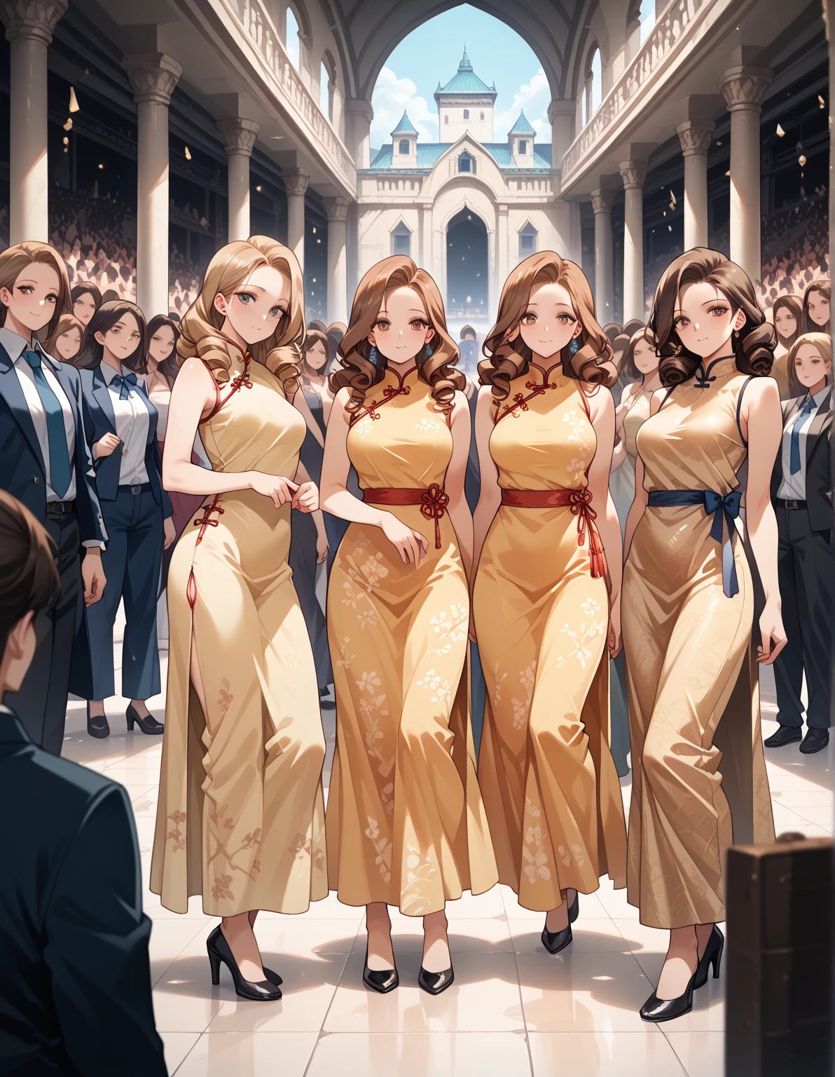 (巨作, Best quality, Realistic),
1girl huge large breasts,(on the St. Peter's Square of Vatican,crowd of), st. Peter's Square of Vatican background,gypsy dress,(Princess Eyes,shiny pupils),Dancing,  Gold, banquet, crowd of, picking up skirt,
[Slight smile],