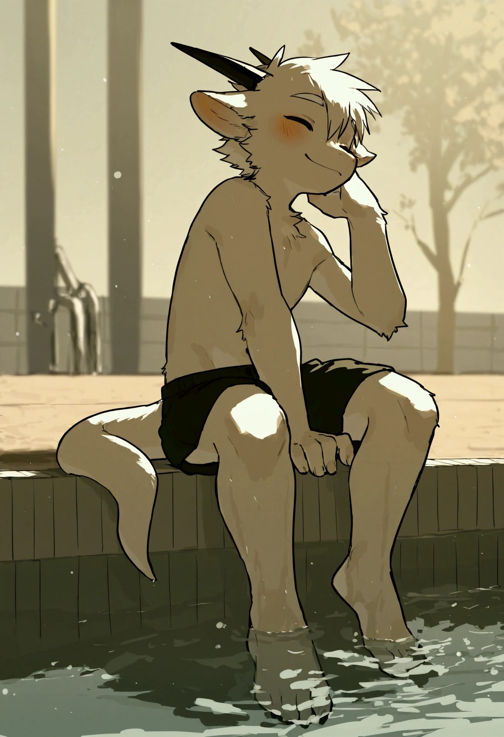 Fraction_9,Fraction_8_up ,Fraction_7_up ,Fraction_6_up ,Fraction_5_up , Resources _   furry , Hadrian   ,   furry  male, elementary school students，Cub Scout ，((boy , petite kid))，dragon boy  ,Dragon Horn，Dragon Tail, Tail, barefoot, no shoes,   shorts, background pool  ， upper body， happy  ,  soaking feet in water ，  is the best quality,   perfect anatomy  ,  Send to milkytiger1145  , author：  k0bit0wani,( cute),boy ，Single，(((( alone, alone))))