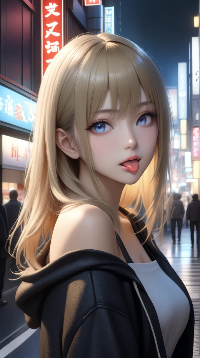 masterpiece, ahoge, best quality, masterpiece,best quality,official art,extremely detailed CG unity 8k wallpaper, in the cyberpunk city, huge_filesize, colorful, little girl, loli, adorable girl, loli, absurdly long hair, blonde hair, hime_cut, hair over breasts, light blush, (beautiful detailed eyes), aqua eyes, light smile, yellow eyes, breasts, small breasts, no bra, no_panties,