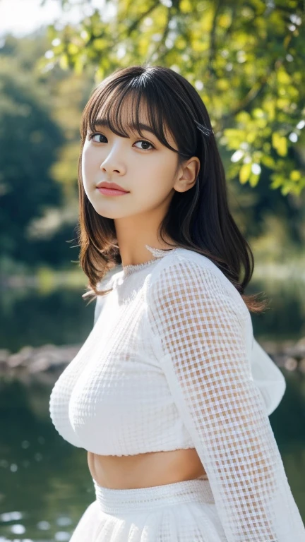 20 years old seductive mature woman, (photorealistic:1.4, realistic), highly detailed CG unified 8K wallpapers, 1girl, (thick body:0.8), face infront of camera, (HQ skin:1.4), 8k uhd, dslr, soft lighting, high quality, film grain, Fujifilm XT3, (((thin tight v neck t-shirt))), (black shaggy hair), ample cleavage, bulged chest, bright breasts, full body shots, blushy face, camping background