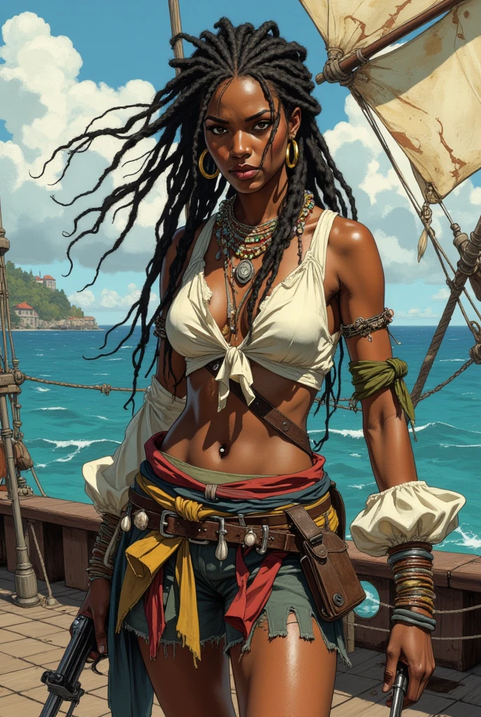beautiful black-skinned pirate girl with dreadlocks