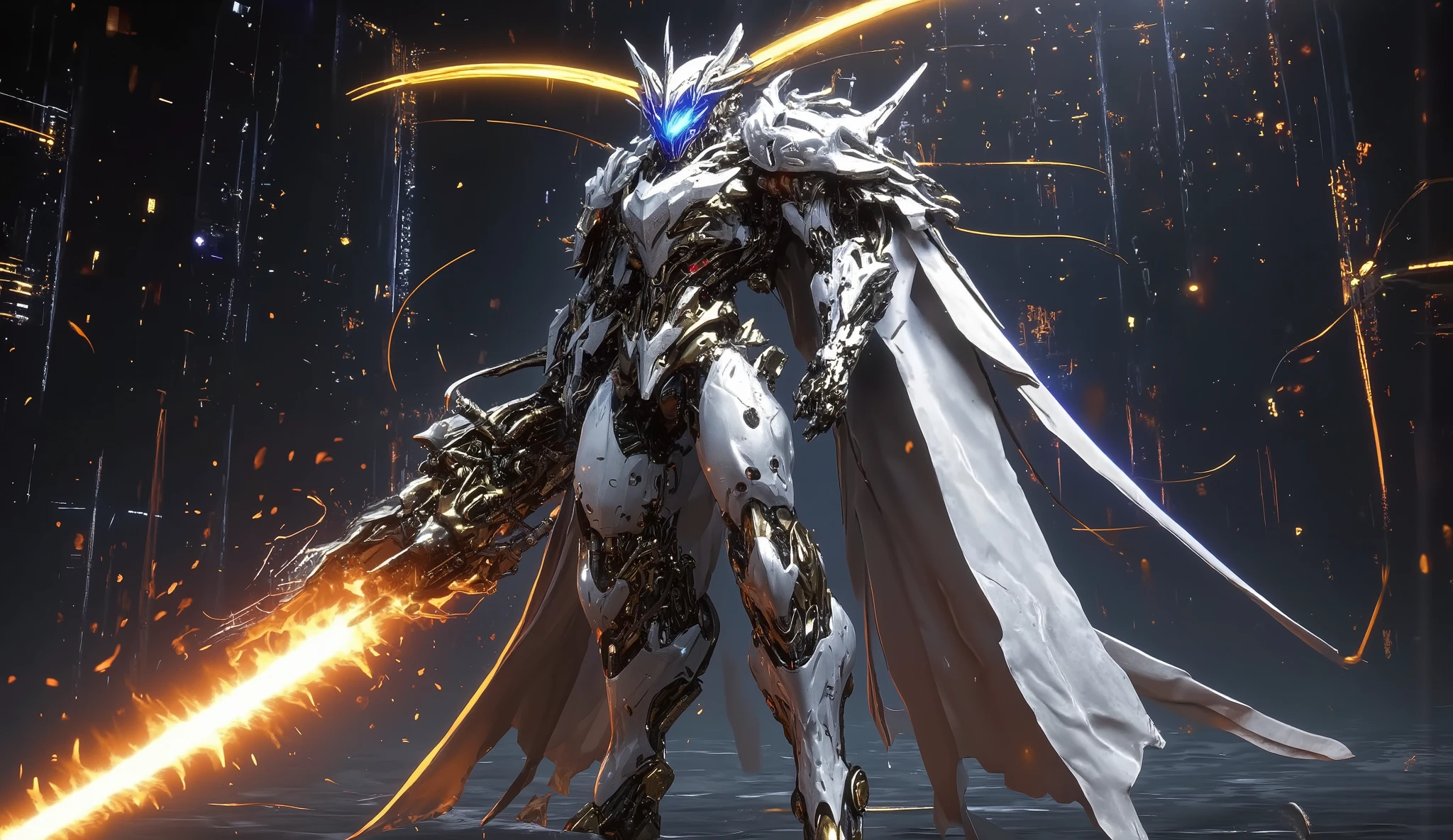 The giant robot in the city ,( Full Body Portrait:1.9),(See :1.8), Jim Sniper , Legendary Mobile Armor , hold securely The body part of any complex surface , Surface Clever Mystery , Both arms and legs have heavy armor , The head shape is round , , Shining lights and bear flames , orange flames spewing from the mouth , There is a huge cannon on the shoulder , 關節上shine的銀色齒輪部件, The armor on the legs is e[xquisitely designed ,stout , has an extra layer of protection , on its shoulder ,( The armor part of the blue photon core :1.5),( body is made of white alloy :1.6), is embedded in the base of the eye {x}. The lines on the surface of the sharp nails {x} reflect the overall style of the body {[x} The silver gear parts , Emitting intense light , Vast Universe 々shine , Warriors Under White Light , Slim High-Rise 々 A Brilliant Body Shadow , Hard and clear outline , round [x} like the mythical warrior god , Metal te [xture 、 depicts amazing science fiction , for the knees etc Part , has a huge thruster , realism, photo shoot, George Shura ,Raphael, Surrealism , Game Scene , Wasteland Punk , Fantasy Style , 3D Rendering ,C4D,overclocked renderer, game te[xtures , masterpiece, HD , High Resolution , and[xtreme Details , wallpaper