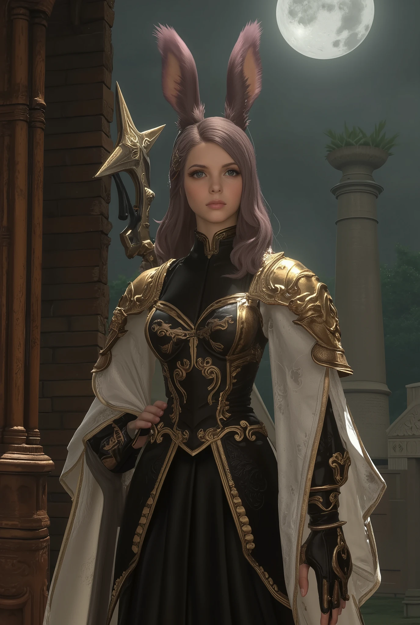 Masterpiece Best Night Full Moon 1 Female Mature Woman Older Sister Cold Face No Expression Silver White Long Hair Woman Pale Pink Lips Calm Intellectual Atmosphere 3 Grey Eyes Assassin's Dagger, flower, Hand Detail, Finger Details ,