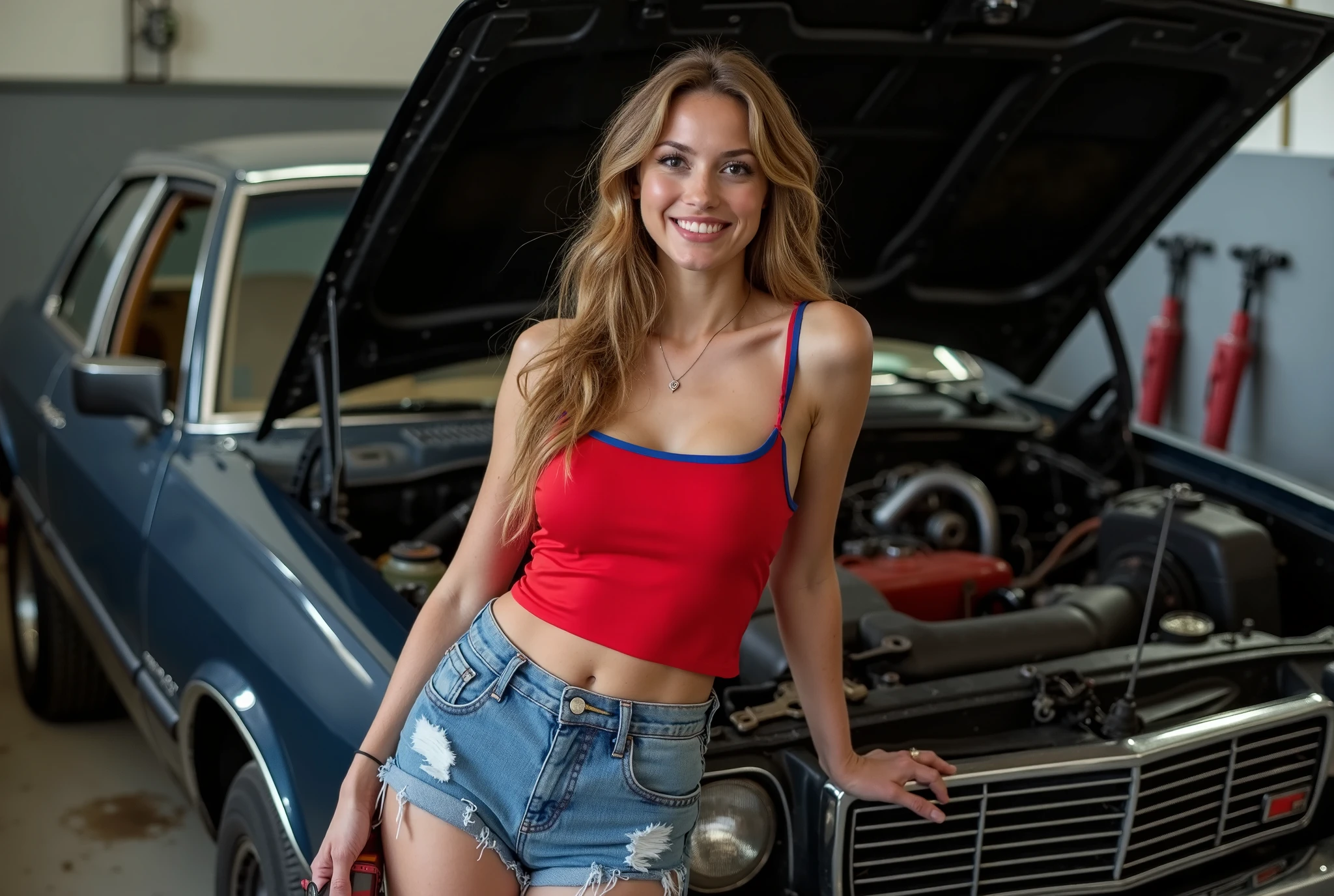 ((masterpiece, best quality)), ((29 year old)), (((Curvy))), (Stacy Keibler), in light blue bra, (((light blue high cut cotton panties))), ((standing in a junkyard)), ((red lipstick)), (((photo realistic)))