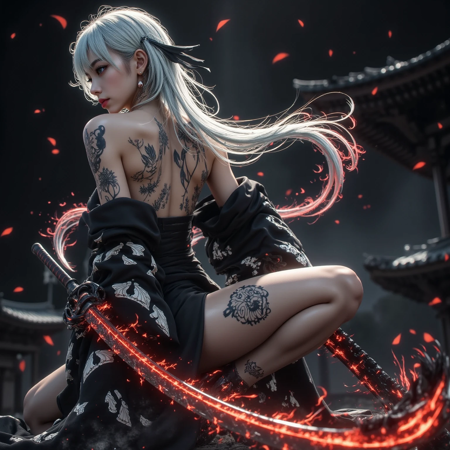 Sexy and very beautiful cute face、shiny beautiful skin、White beautiful skin、Beautiful pale light blue eyes, Beautiful very long blonde hair、(blondehair:1.3)、Lots of sexy bangs、18 years old cute little face beautiful girl、(Full body tattoo:1.2)、The tattoo、(dynamicposes:1.2)、(firey:1.4)、a room、(in a house:1.3)