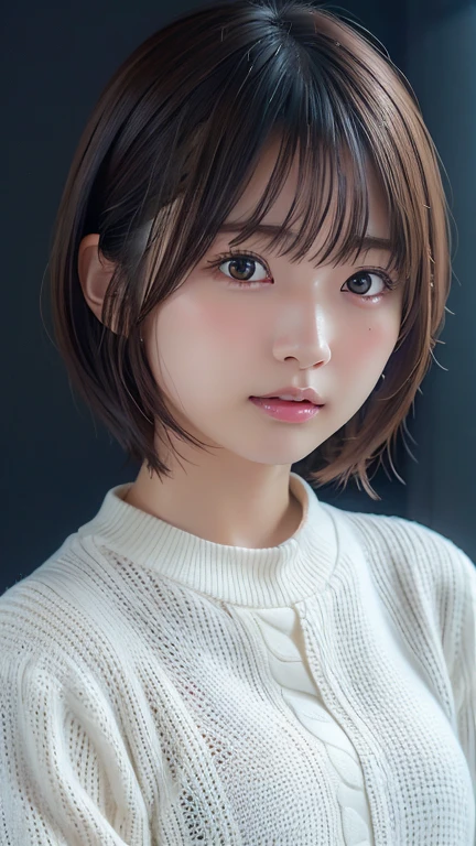(Raw photography:1.2)、(Photorealsitic:1.4)、(masterpiece:1.3)、(top-quality:1.4)、超A high resolution、(A detailed eye)、(detailed facial features)、(detailed clothes features)、8K分辨率、solofocus、bangss、Double eyelids、Beautiful lips、toned legs、(Slender girl)、(a japanese girl)、(Japan Faces)、((Bery short hair:1.2))、1 girl in、Slim Beauty:1.3、brown haired、Delicate hair、Streets of Kyoto、Kiyomizu-dera Temple、Detailed street fashion、Turtleneck knitwear、flered skirt、Looking at the camera