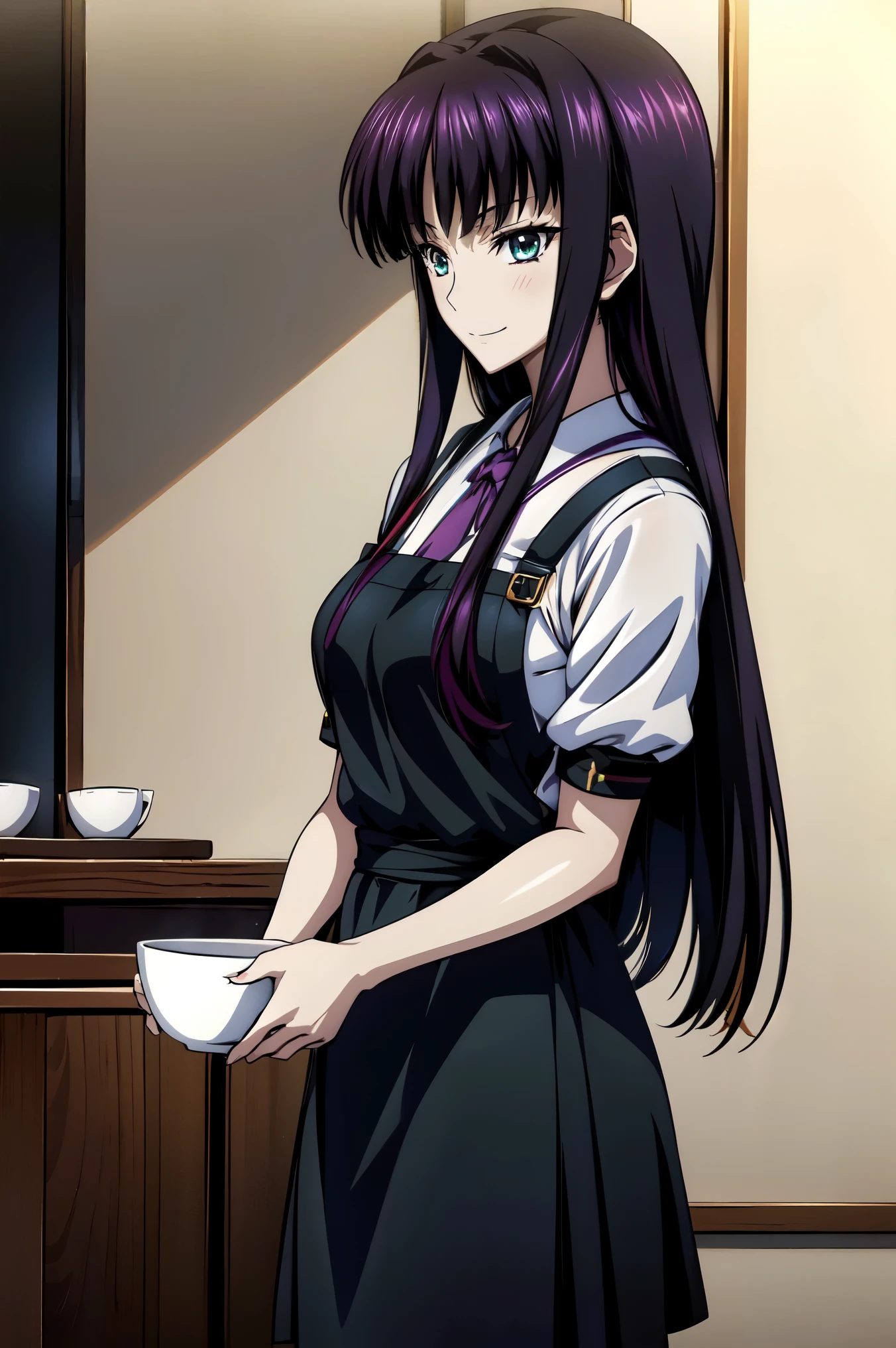 赤 purple hair,超 high resolution, (masterpiece, 最 high quality :1.2), alone, one girl, Dull , smile, View your viewers, Carrying tray , knot, Maid headdress, Maid, black dress , apron, high resolution, very detailedなイラスト, very detailedな顔, RAW photo, film grain , is standing , UHD and 8K Connection , 長い赤紫髪と green eyesをした Anime Girl , Anime Moe Art Style , 若い Anime Girl の接写, smooth anime cg art , beautiful anime schoolgirl , Anime Moe Art Style , Dreaming High School Girl, Seductive Anime Girl , Anime Girl , 魅力的な Anime Girl , Dreaming High School Girl, Anime Girl , 8K ultra HD , high resolution, very detailedなCG, high quality shadows, Beautiful and Delicate Faces, ディテール美しい Delicate Eyes,break( high resolution 8k 壁紙 ),( very detailedCG 8k壁紙 ),Makima ( chainsaw man ),Shadowy ( destiny / Grand Order Required ),reika shimohira , high resolution, Very Delicate and Beautiful CG Illustration,最 high quality , realistic texture ,Realistic Fabric, realistic texture , (((最 high quality ))),8k,At 32k,masterpiece, Beautiful and Attractive Anime Woman , High Definition , very detailed, high resolution,Dreaming High School Girl,masterpiece, 最 high quality , high quality , Freshness , high quality texture, high quality shadow, attention to detail ,Fine details, 1 girl, High School Student Seen from the Side , alone,I,Just one, alone,Just oneの人,Pay attention to , adult , Beautiful Long Legs , Thin Waist ,Mature body girl,reddish purple hair,reddish purple hair, purple hair, BLACK CURRANT HAIR , Silky Smooth Hair , colorful hair, straight hair,shy smile,幸せそうなsmile, with a lively expression ,cute smile,Cool Beauty, beautiful woman, handsome face , Beautiful realism,Temptation , charming face, Calm Expression , beautiful hair,smile, colorful eyes, green eyes,Jade Eyes, beautiful eyes,bright eyes, Delicate Eyes, Jewel Eyes ,Jade Eyes, Protruding Eyes ,( green eyes:1.5), charming face,8 heads,:171cm,彼女は首に necklace身に着けています, necklace,beaded necklace,Magatama Accessories,smile, colorful eyes, green eyes,Jade Eyes, beautiful eyes,bright eyes, Delicate Eyes, Jewel Eyes ,Jade Eyes,( green eyes:1.5), charming face,Model Photo,, is standing picture , attention to detail , Maidの衣装を着た女性、 perfect beauty、 きちんとして落ち着いたMaid服、クラシックMaid衣装、 Long Sleeve、 long skirt ,Waiter uniform, indoor, indoor,礼儀正しく is standing , white, cowboy shooting,Maidの服, Long Sleeve,frills, long dress , black costume, western style building , green eyes, eyes like jewels,Cassis berry colored hair,Maid服,Waiter uniform