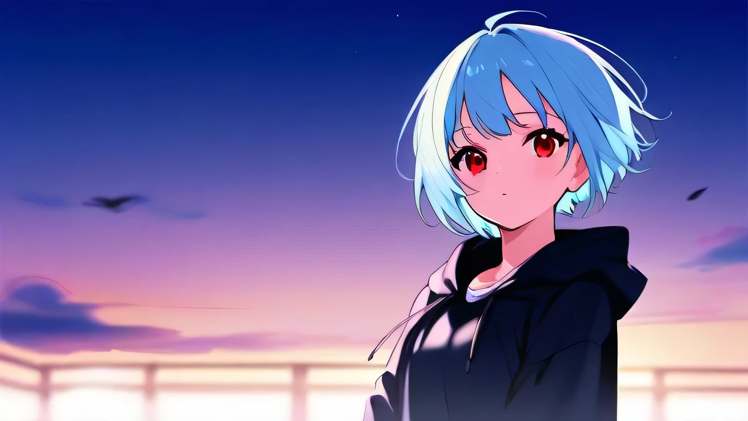  lori　Short Hair　Light blue hair 　 red eyes　 cute
