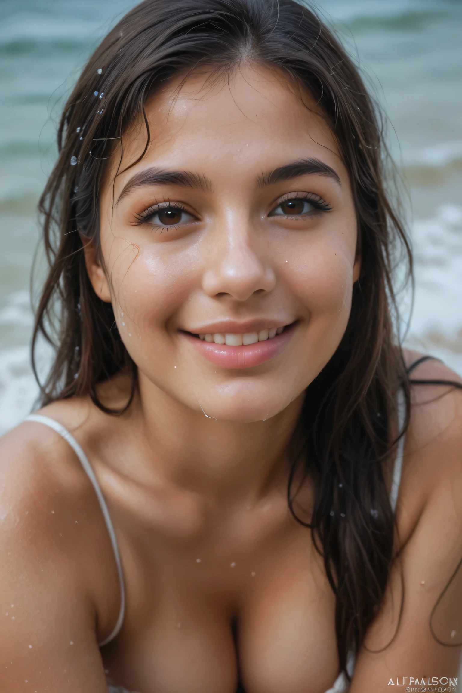 (Close-up, editorial photograph of a 25 year old woman), (highly detailed face:1.4) (smile:0.7) (background inside dark, moody, private study:1.3) POV, by lee jeffries, nikon d850, film stock photograph ,4 kodak portra 400 ,camera f1.6 lens ,rich colors, hyper realistic ,lifelike texture, dramatic lighting , cinestill 800, wavy hair, messy hair, curls, Mischievous smirk, Black hair, freckles, Brown Eyes, Astral Plane, Shady Round Sunglasses, Sun, Sand, Desert, Arabian expressions, Egyptian woman, Arabian skin, Golden Aura, shadow queen, wet body, shower, armpit