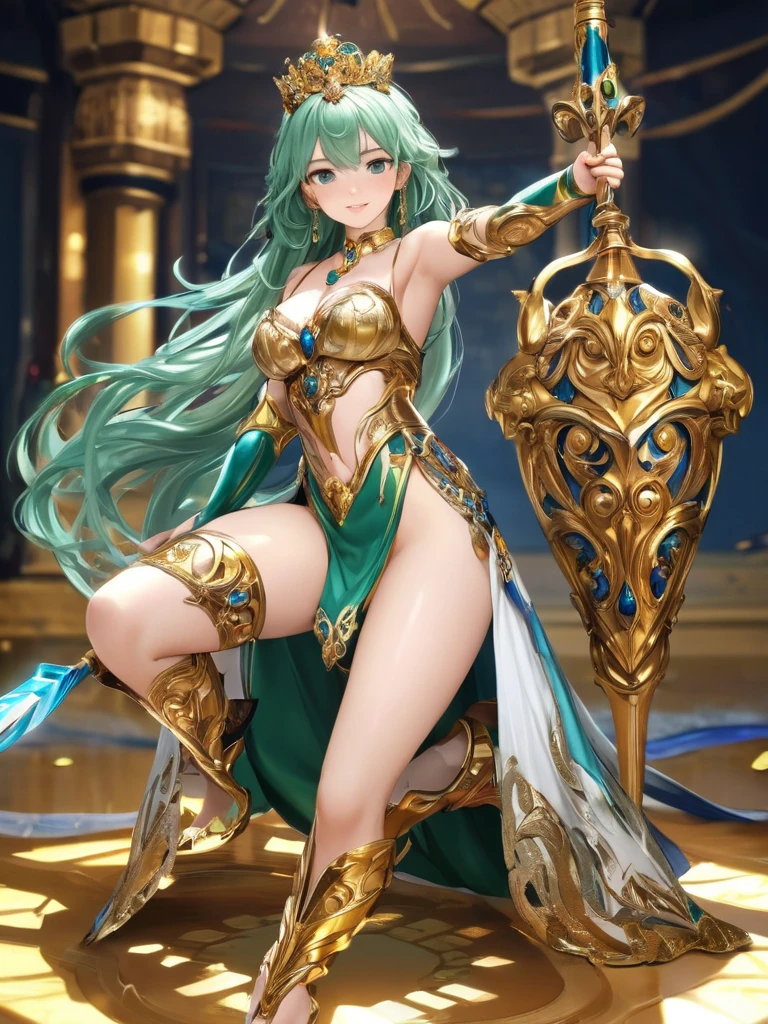 Final fantasy, Rydia, beautiful girl wearing skimpy robes, bare arms, bare legs, slender, pretty, crop top, exposed belly, a background in a glowing temple, magical orb, ivory walls of a mystical temple, swirling magic, church