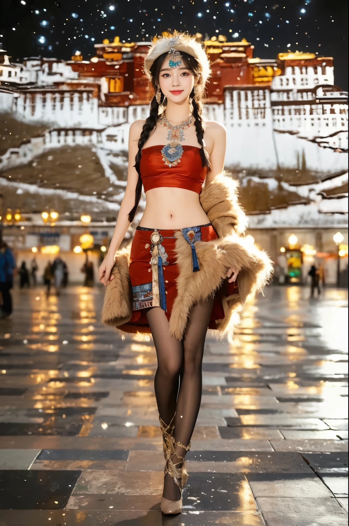 Cute Japanese elf woman,
(((flat_chested, tiny breasts))),((((black hair:1.35,twintails braids hair,colored inner hair,ear breathing)))),(((red_eyes:1.3))),intricate eyes,beautiful detailed eyes,symmetrical eyes,big eyes:1.5,(((lustrous skin:1.5,bright skin: 1.5,skin tanned,shiny skin,very shiny skin,shiny body,plastic glitter skin,exaggerated shiny skin,illuminated skin))),(detailed body,(detailed face)),
cute,slutty,erotic,daring,nsfw,
zettai ryouiki,revealing clothing,show skin,(((Sexy red fur coat, red fur coat outfit, wearing a red fur coat:1.3,red winter coat))), ((red mini-skirt,red mini skirt with furry edge,visible thong straps)),((underpants strap)),(white gloves,red clothes,semi-naked,with little red clothing,(((furry edge clothing)))),(((intricate outfit,intricate clothes,embroidered outfit,ornate outfit,embroidered clothes,ornate clothes))),
(dynamic pose:1.0),embarrassed,(centered,scale to fit dimensions,Rule of thirds),
((snowy pine forest)),winter,scenery:1.25,((intricate scenery)),((snow forest background)),
(Glossy winter ornaments),highres,sharp focus,(ultra detailed,extremely detailed),(photorealistic artwork:1.37),(extremely detailed CG unity 8k wallpaper),(((vibrant colors,vibrant theme))),(intricate),(masterpiece),(best quality),artistic photography,(photography taken by sldr),(intricate background),perfect rendered face,perfect face details,realistic face,photo realistic,analog style,((intricate detail)),(((realism))),