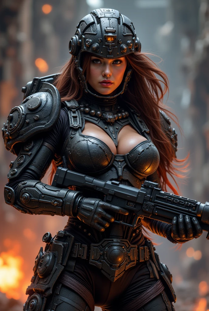There was a woman standing in front of a group of robots., steampunk male portrait, Composite, beautiful robot woman, Stormy and epic war scenes, Inspiration from Richard Avedon, Black dieselpunk policewoman, Redhead, woman in suit, Intricate fashion clothing, beautiful female soldier  