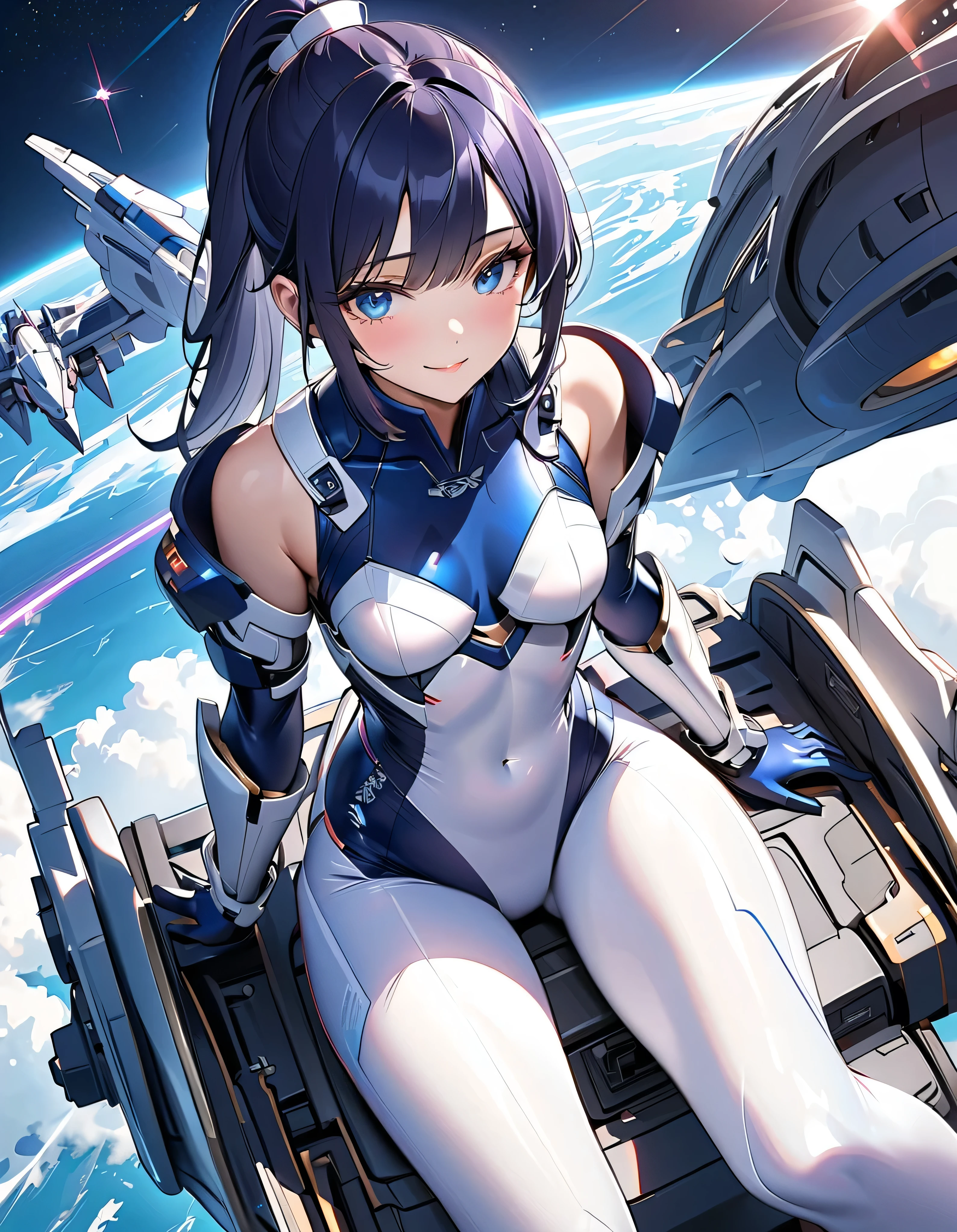 Anime character wearing helmet and goggles in front of spaceship, from the azur lane videogame, azur lane style, Kantai Collection Style, girls frontline universe, door gunner, VR Games, macross frontier splash art, kantai collection arcade, macross frontier, anime bullet vfx, Trending on CGSTATION, macross, Schmup, girls frontline cg
