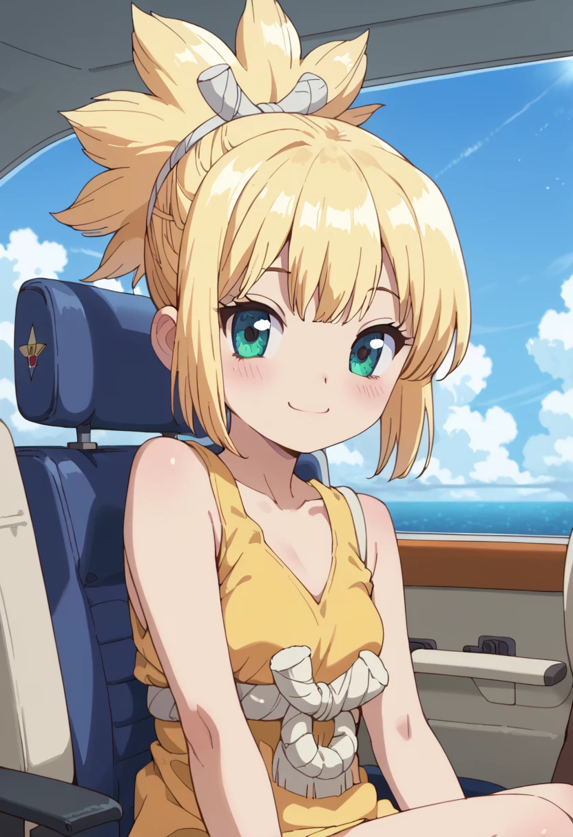 (( best quality)), ((masterpiece)), (be familiar with),  is finished,  indoor, bedroom,  watching viewers ,
One woman, Amber,
開いた口,  ecstatic expression, blush, smile,
 small tits,  Plane, Young girl,  lori,  s,  girl,
 long hair,  ponytail,
 open,