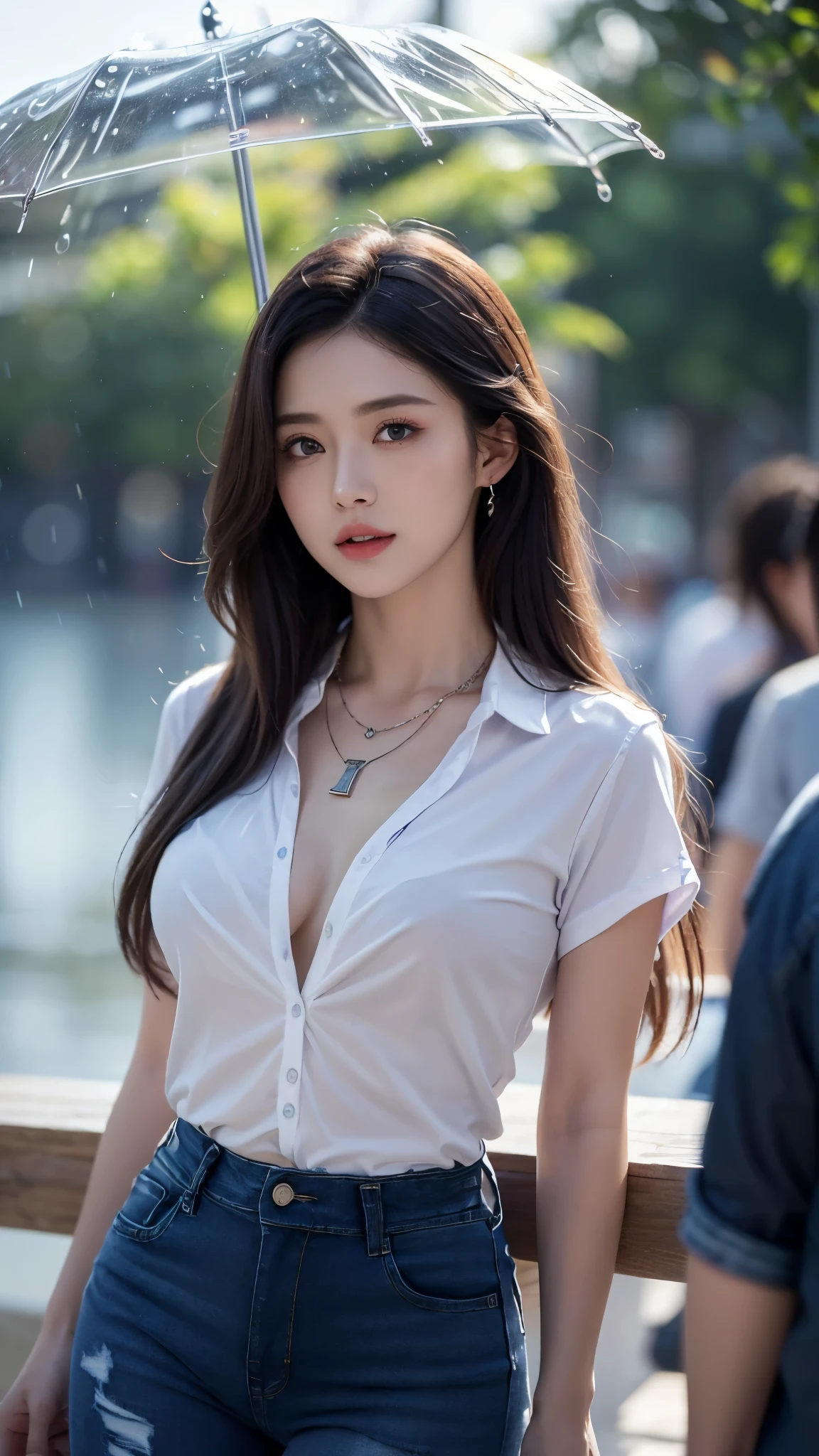 (highest quality、table top、8k、best image quality、Award-winning work)、one cute high school girl、solo、perfect beautiful composition、(Uniform shirt with fully open chest:1.5)、(Unbutton your shirt to fully expose your bare chest:1.5)、(barely cover the nipples:1.5)、(very small naked breast exposed:1.5)、slender body、(shy smile looking at me:1.1)、(strongly blurred park background:1.1)、natural makeup、Ultra high definition beauty face、ultra high definition hair、Super high-definition sparkling eyes、(Super high-definition shining pure white skin:1.1)、Super high resolution glossy lips、accurate anatomy、ultra high definition hair、(very bright:1.1)
