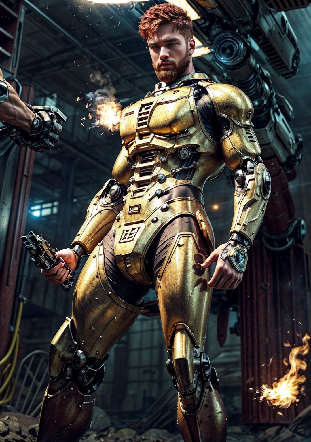 Ultra realistic 8k high resolution photo, ((masterpiece)), ((best quality)), (reflection on mirror-like factory wall:1.4), transformation art, (half transformation), I see my reflection on the shiny metal wall as I morph into a mechanical deinonychus fursuit. dripping liquid metal coats my skin. I am inside a strange factory chamber, (part human skin:1.3), (red:1.9) (black:1.5) (white:1.3) (striped 1.1) (speckled:1.2), ((metallic liquid goo partial dripping encasement)), zipper, Horizon Zero Dawn style.