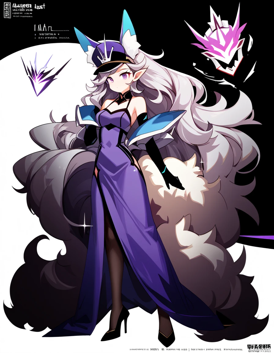Fullbody pose complete, tall Girl, simple style she is perfil, antique 50's elegant purple clothes, hazbin hotel style, helluva boss style, white skin, all black eyes, thin body, cartoon hazbin hotel