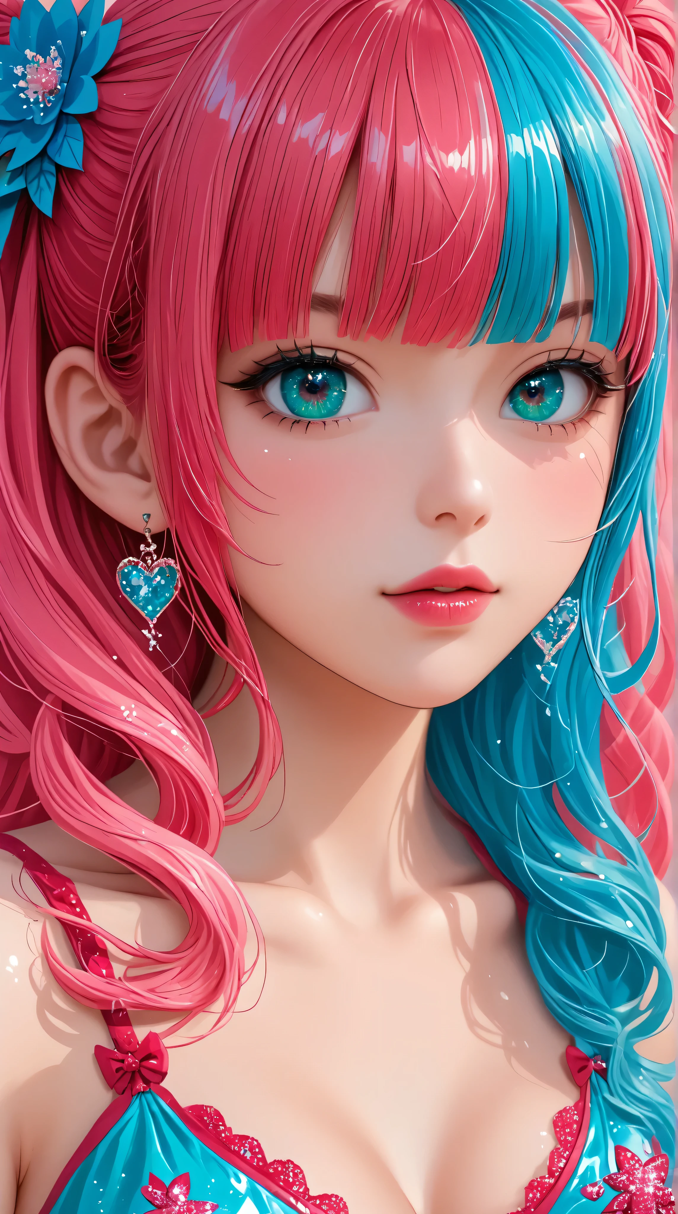 Kizi,Highly detailed, Amazing work,Vitreous luster,((clean backdrop)),In pink,(((blue colors))),green color,red colour,Best quality at best,clean backdrop。