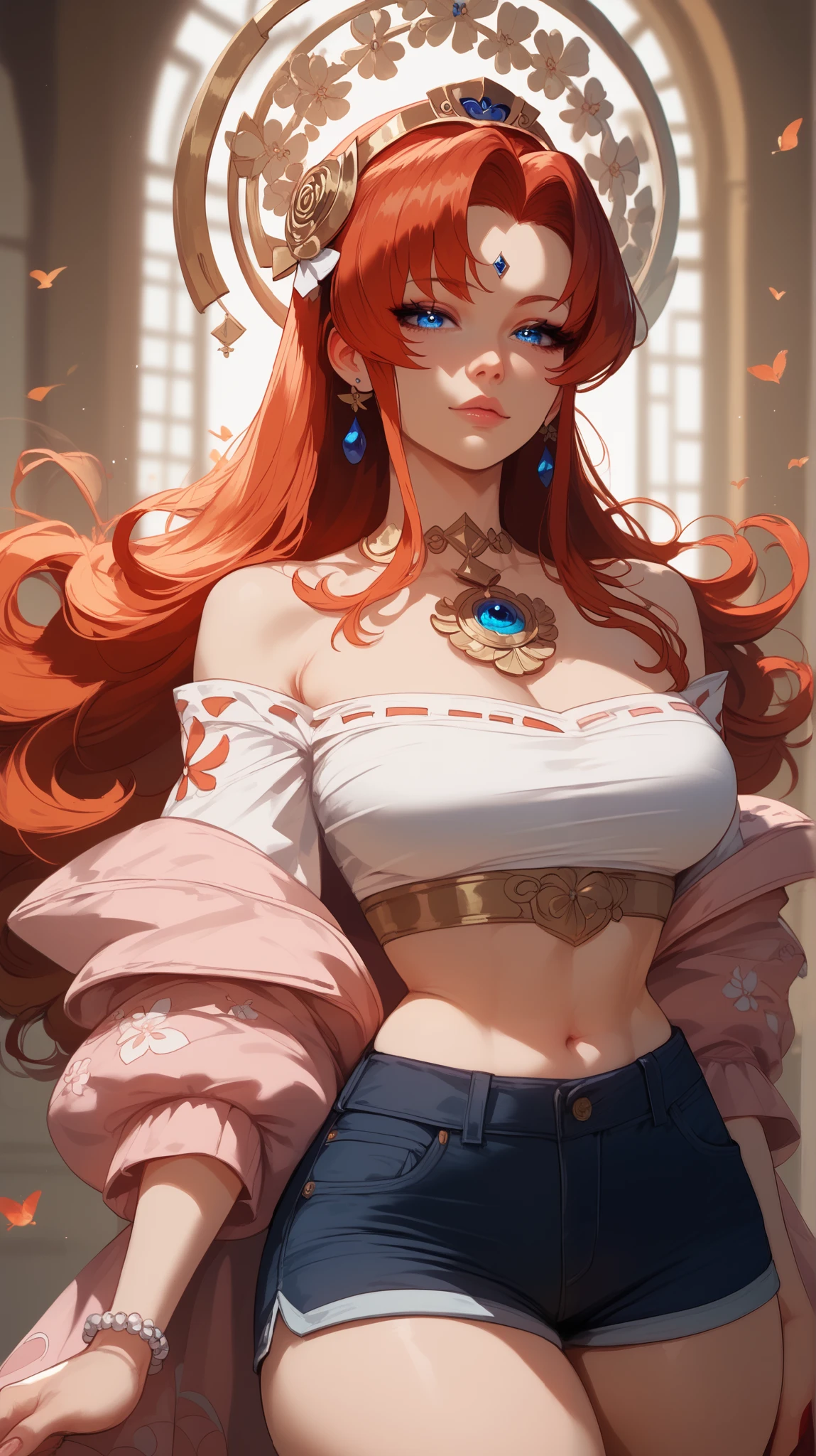 Sexy female character showing her breasts