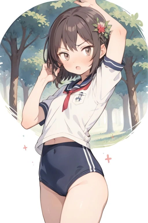 high res, masterpiece, akane yamamoto, lila hair, alone, 1girl, female, volleyball ball in her hands, outside,blue sky, woods, detailed brown eyes, wearing a black Japanese uniform 