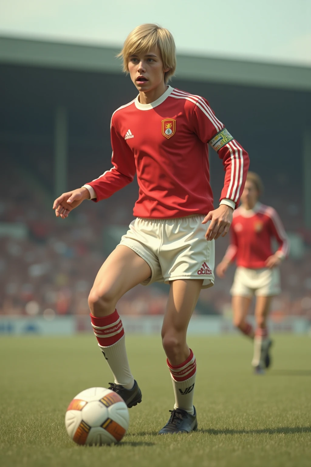 1man, 21 year old, <lora:RetroSoccer:1> retrosoccer, vintage soccer uniform, 8k, masterpiece, high saturation