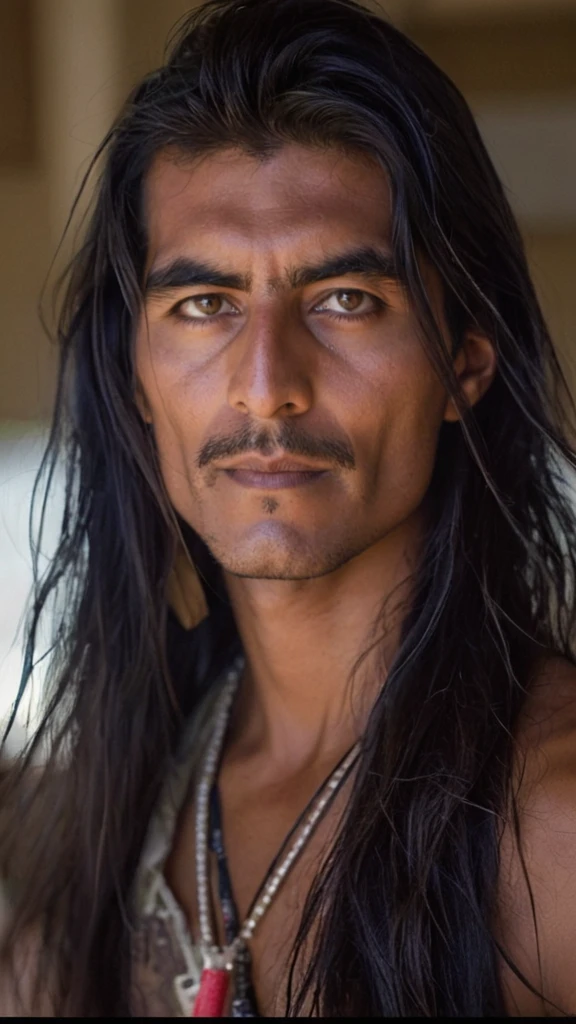 RAW photo, a rough portrait of a 50-year-old Hindu man in Indian clothes, long haircut with a braid, black colored hair, slim body, himalaya background (highly detailed skin: 1.2), 8k uhd, dslr, soft lighting, high quality, film grain, Fujifilm XT3