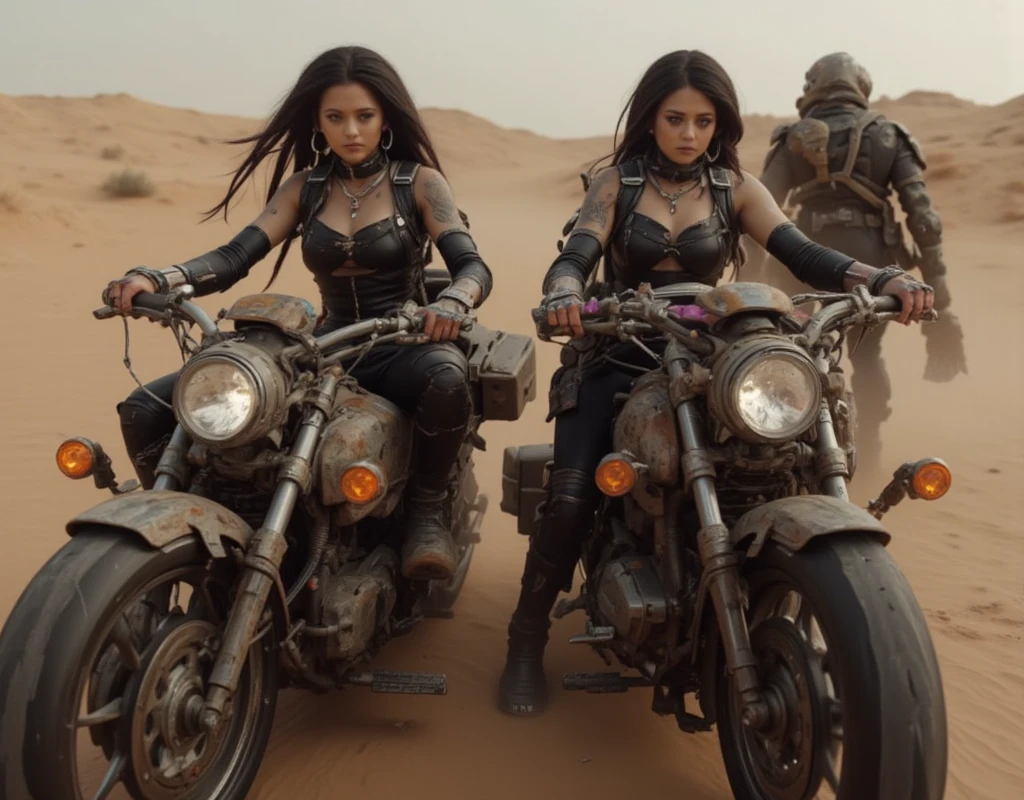 female biker gang. armed and dangerous. mad max art style. cinematic lighting.