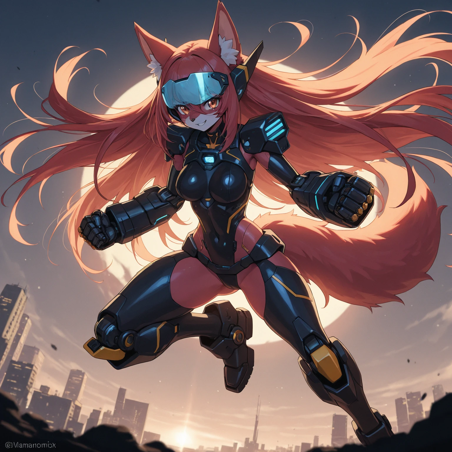 Kizi,fury,Furry,full bodyesbian,high qulity,red fox,cyber punk perssonage,Game standing drawing,quadratic element,animal face,komono,Hairy all over,Soft hair,Full Body Hair,Stand in front of you,seductiv,Raise your right hand,animal face,Normal hands,Zootopia,Animal faces