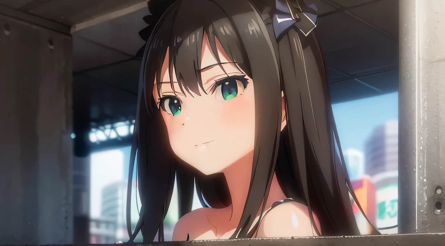 (High resolution:1.4), (masutepiece:1.2), (High quality:1.3) 1girl, saten ruiko, green eyes, long hair, black hair, small breast, (maid Bikini),, cinematic lighting, pov, dynamic angle, open mouth, comiket_cosplay_Hiroba comiket_cosplay, N4, Be ashamed, nsfw,