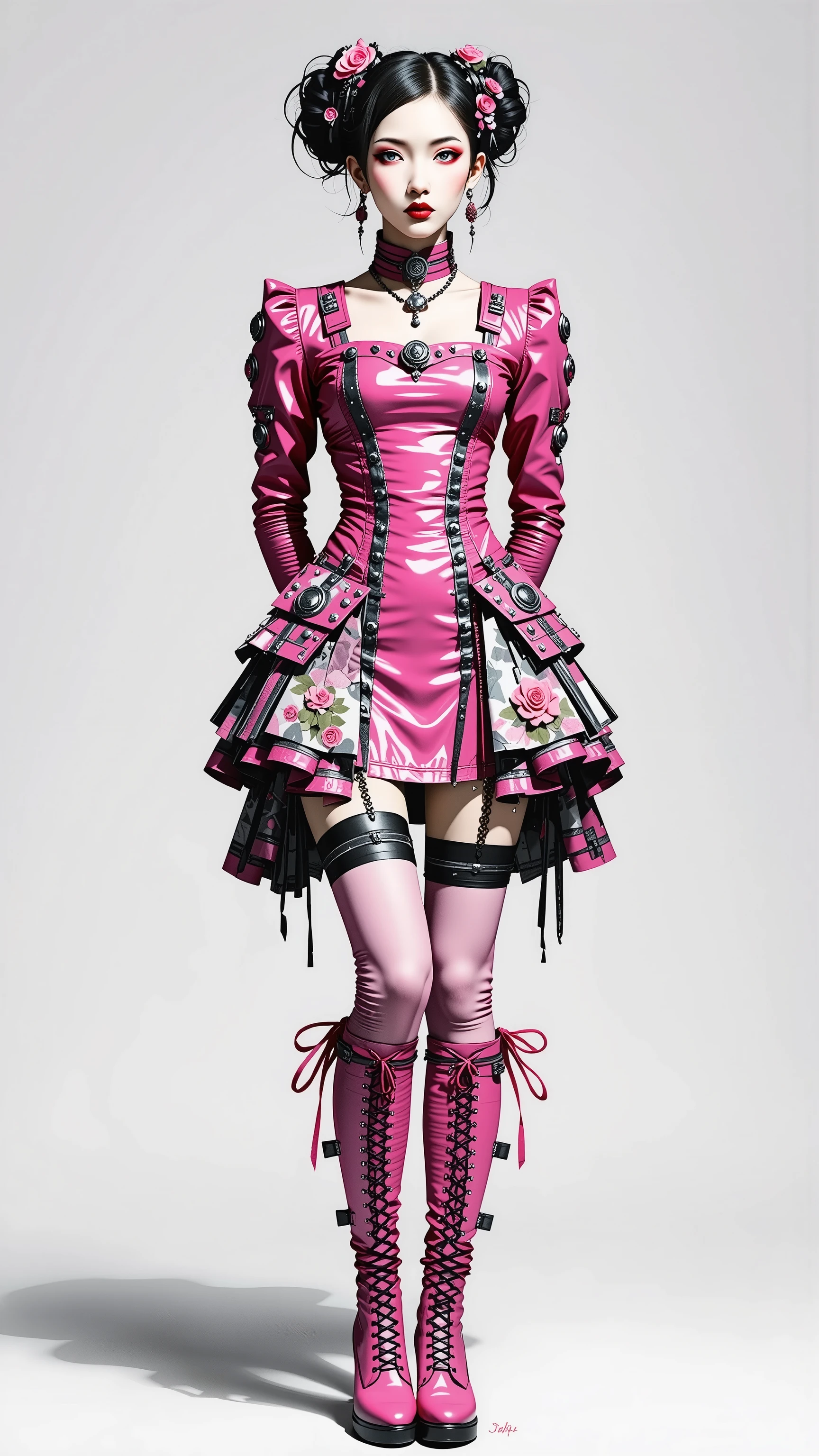 Araffe dressed in a pink dress and black stockings posing for a picture ...