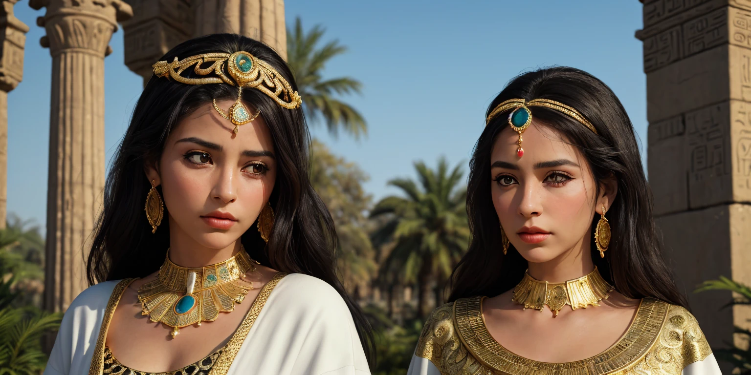 GIRL CHILD BLONDE WITH LONG HAIR, A PORTRAIT, of a bust of a mENINA BLONDE CHILD IN BRAIDS wearing a hat, wearing an Egyptian crown, Nefertiti, ancient egyptian, egyptian, egyptian makeup, precise for egyptian tradition, egyptian art, egyptian makeup, beautiful and huge head ornaments, ancient egyptian art, ancient egyptian art, ancient egypt, beautiful cleopatra, Egyptian princess, ancient Libu princess