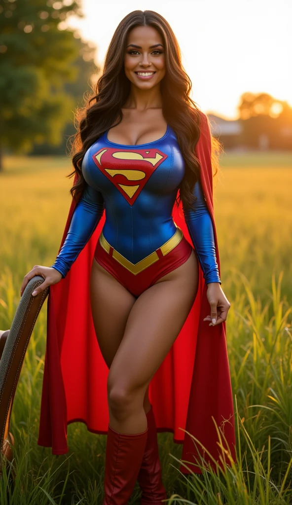 1female, A MILF,熟妇,mature,Married woman,plum,a little bit chubby,pubic hair very large,photo exposure, 独奏,(Background with:at a forest,the rainforest,in summer) She has long black hair,Redlip,Stood up,seen from the front, curlies, The sky is mostly cloudy,(((tmasterpiece),(Very detailed CG unified 8k wallpaper),Best quality at best,电影灯光,detailed back ground,beautidful eyes,Bright pupils,(very delicate beautiful),(Beautiful and detailed eye descriptions),ultra - detailed,tmasterpiece,)),facing at the camera,A high resolution,ultra - detailed),revealing breasts,Bare genitals, convex,Camel toes,Raised sexy,Supergirl(dressed in:,Superman uniform,nakeness,)
