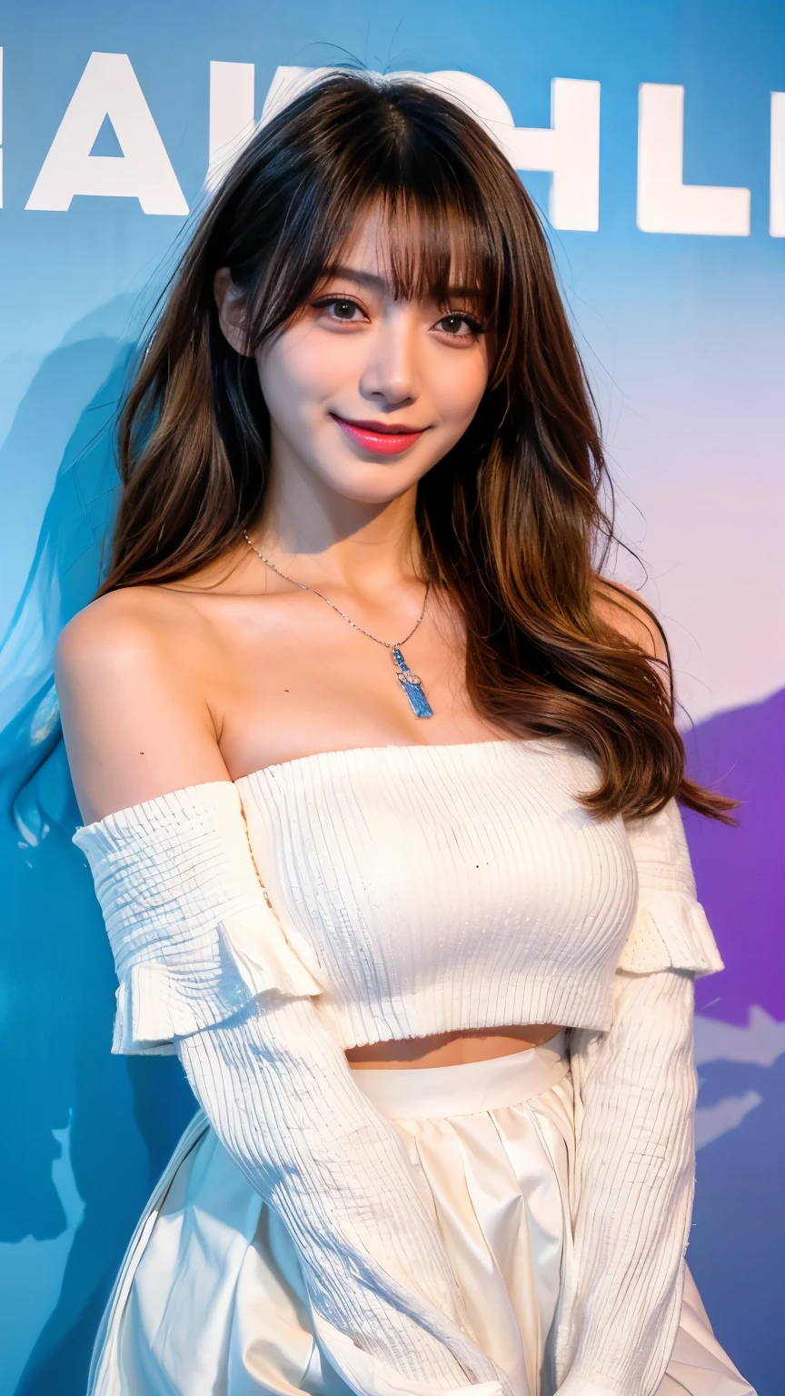 seed;88117315,((Full Body Angle))、Front hair:1.3))、((Highest quality, 8K, masterpiece: 1.3)), concentrated: 1.2, Cute girl 1,Nipples erect、 Perfect beauty: 1.4,Summer off-the-shoulder cropped T-shirt、Letter Print、Shorts: 1.2,Long sleeve、Randall Color、comics&Text Graphics、Black ruffle-trimmed drawstring zip blouse,1.1, Highly detailed face and skin textures, Fine grain, double eyelid, whitening skin, ,Highest quality,Ultra-high resolution,you,1 girl,alone,_Shiny_skin,Iris,necklace,((brown_length_Wavy_hair)),(lips)),eyelash,Front hair,deal with,compensate,Shiny,pore,skin,Large Breasts、((smiling face))、stroll、