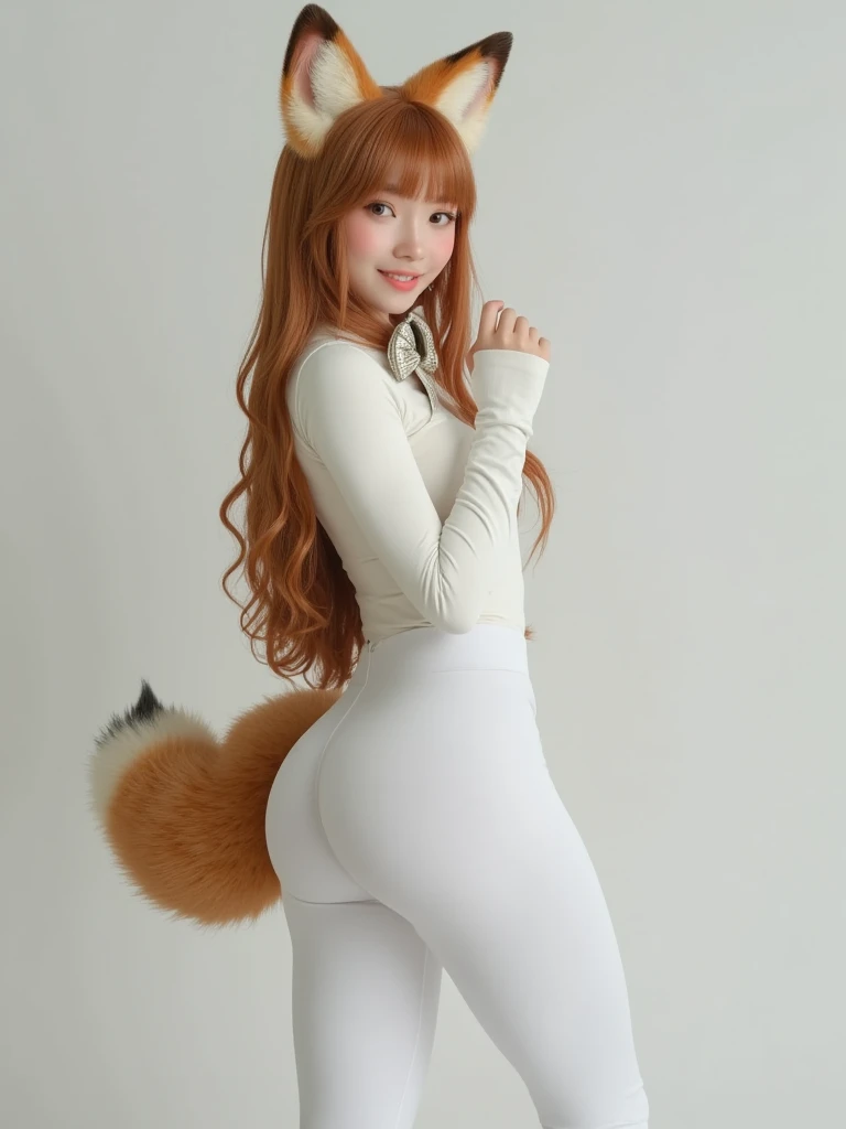 ((Highest quality)), ((masterpiece)), (Familiar), Perfect Face, fox lady, Pretty girl, Fox Ears, Fox tail, She has a northern fox tail, She wags her fluffy tail, Dog collar, Beautiful hip line, Big , Thick thighs, A large tail grows out of the buttocks, Nice body, Shyly, Only one tail, picnic