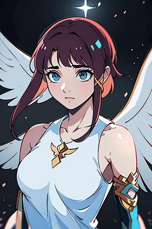 pixel art, photo realistic woman, Woman with brown eyes, brown hair, ultra high definition, surreal style, Angel, Detailed face