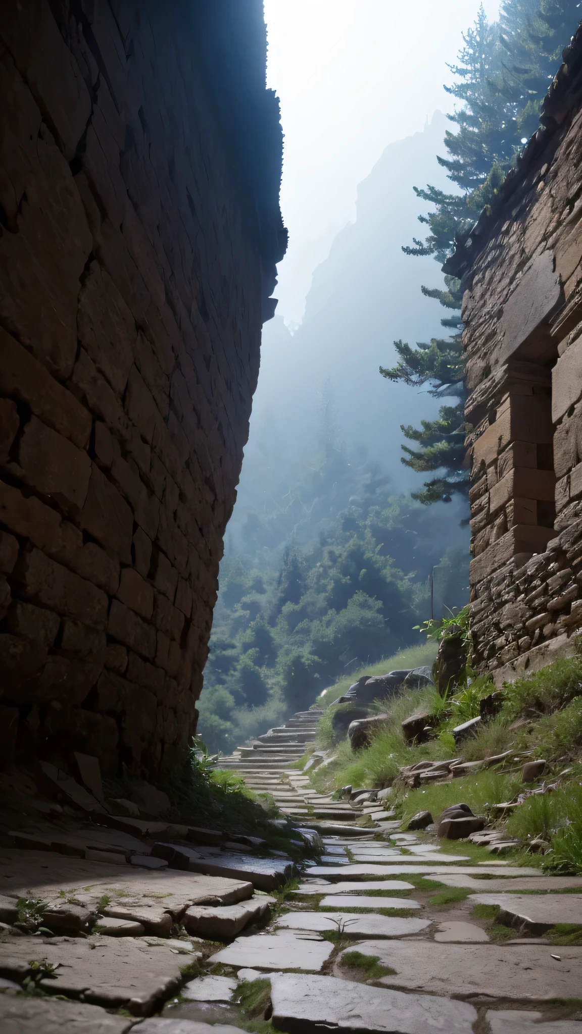 high definition ,( photorealistic 8k RAW photos ),Petra Ruins on a cliff 、 stones and steep valleys , tree々 many small stone houses built on steep slopes {x}, Petra Ruins , ( not human ), high resolution , Realism, (masterpiece), ( best quality ), very detailed, perfect masonry , high resolution , sharp, perfect focus , Ruins, tree々 in fog ,