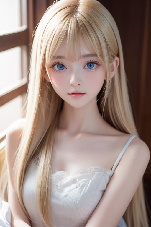 Shiny transparent white skin 、すごく綺麗な風に舞う明るい blondeがかわいい顔の邪魔になる、Colossal、Very beautiful first time at age 16 々Pretty Little Face 、Beautiful bright bright blond straight hair that shines 、 very bright vivid white mint ice baby blue big eyes、 incredibly bright bright iris 、 big bright eyes that shine beautifully 、かわいい目を覆う長い絹のようなbangs, セクシーな顔を隠す髪超 long hairセクシーなかわいい若い女性長い自然な天然プラチナブロンドの光沢のある髪、Small Face Beauty、round face、 long hair, blonde, bangs, 目の間のbangs, とても long hair, hair to hide one eye, hair that flutters in the wind, Straight Hair, Disheveled Hair, Super long hair, Hair in the eyes, Too much hair, A very beautiful white woman from all over the world、Very white, moisturized, and beautiful skin、 big breasts