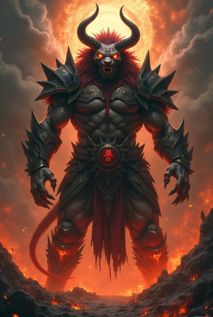 Lion, Black Hair, Red eyes, wing, Very monstrous Powerful Warrior Eat steak wine glass with red wine