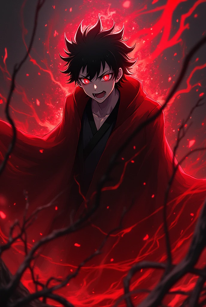 anime character with glowing eyes and a red background, badass anime 8 k, epic anime style, anime epic artwork, glowing black aura, evil aura, wild spiky black saiyan hair, anime wallaper, dark aura, advanced anime digital art, 4 k manga wallpaper, advanced digital anime art ”, 4k anime wallpaper, hd anime wallaper, darkness aurA