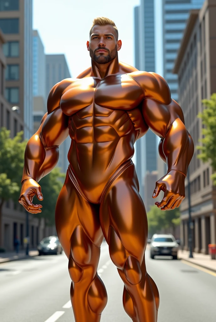 There is only one handsome Chinese man in the photo,35 years old,tall, Fitness,Smooth body,Smooth skin,No chest hair,short hair, O-Shaped Beard,Perfect body, Dark skin color,Radiant Skin,Smooth skin,Shiny, shiny skin,Smooth pectoral muscles,Muscle bulge, muscular, Very large pectoral muscles,Very sexy abdominal muscles,Very well-developed leg muscles,Huge concave and convex area,Brightens oily skin,Wearing a shiny gold leather thong,Handsome face,Normal human toes,Correct and accurate male body proportions,Gold Collar,Gold bracelet,Gold anklets,Standing in front of Monstera leaves。