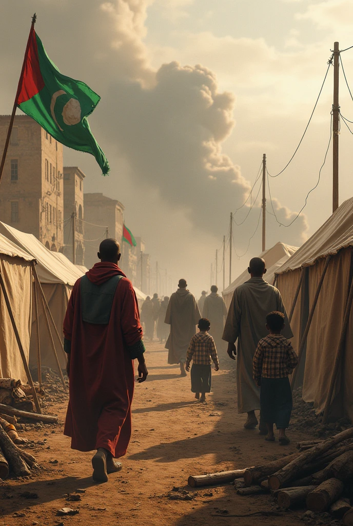 Photo of life awarded by National Geographic, Gaza Strip destroyed after war |young man with 5-years-old girl standing, child girl , holding a teddy doll in the middle of war | full body view | highly detailed | high resolution | looking at the viewer with an intense gauze | predatory | hyper detailed eyes | sharp focus | natural light, palestine flag, palestine, flag, slice of watermelon, red, green, white, black, (word: FREEDOM)